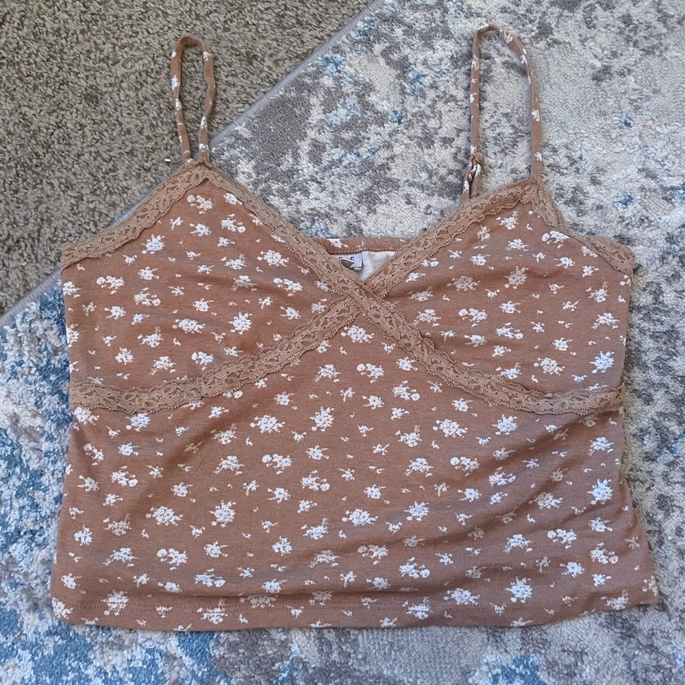 ELF Tan Lace Trim Top